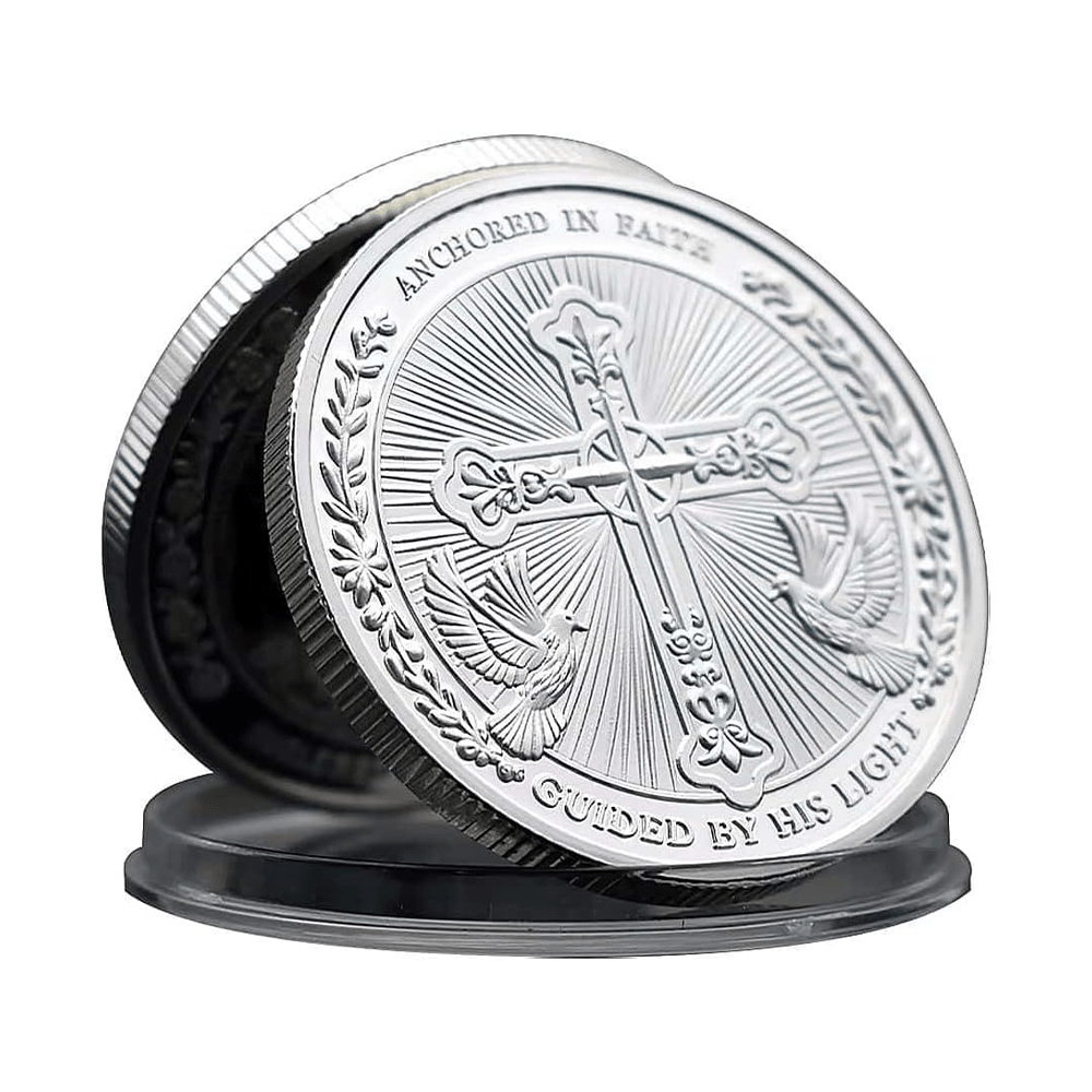 Christianartworkshop Pièce de défi dorée/argentée « L'amour de Jésus fondé sur le Christ » avec colombe et croix - image 3