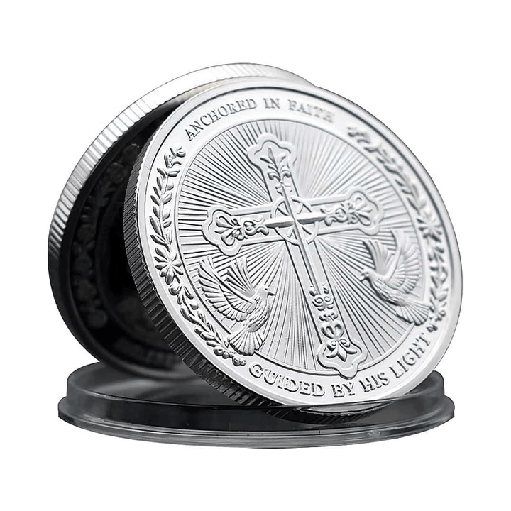 Christianartworkshop Pièce de défi dorée/argentée « L'amour de Jésus fondé sur le Christ » avec colombe et croix - image 3