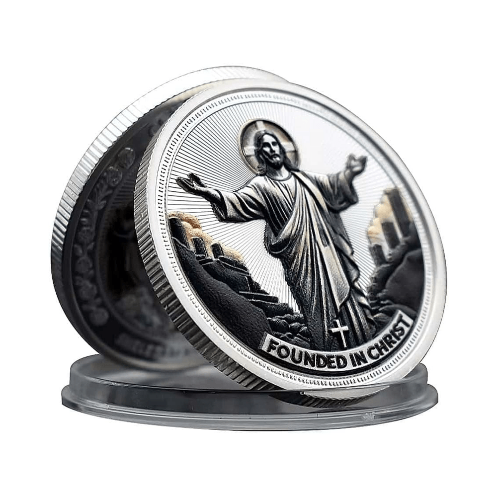 Christianartworkshop Pièce de défi dorée/argentée « L'amour de Jésus fondé sur le Christ » avec colombe et croix - image 2