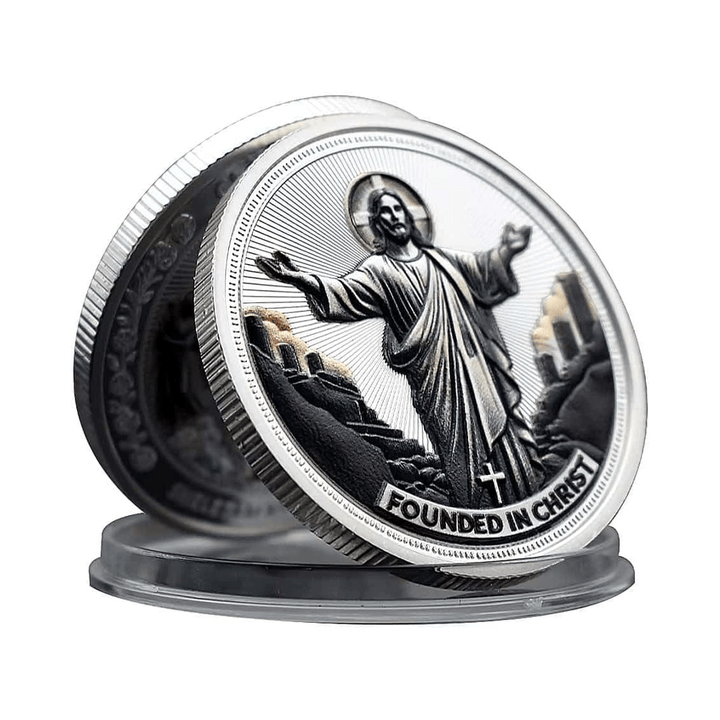 Christianartworkshop Pièce de défi dorée/argentée « L'amour de Jésus fondé sur le Christ » avec colombe et croix - image 2