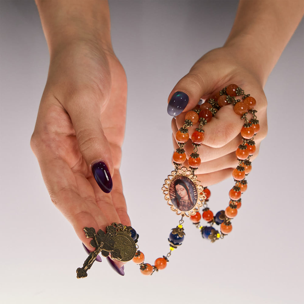 Christianartworkshop FOI PRIÉE : Chapelet en calcédoine orange fait main avec carte cadeau - image 1