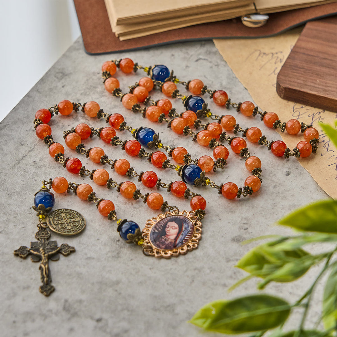 Christianartworkshop FOI PRIÉE : Chapelet en calcédoine orange fait main avec carte cadeau - image 3