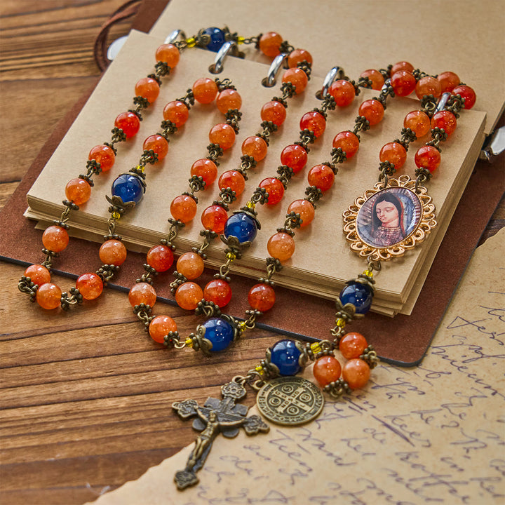 Christianartworkshop FOI PRIÉE : Chapelet en calcédoine orange fait main avec carte cadeau - image 4
