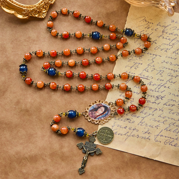 Christianartworkshop FOI PRIÉE : Chapelet en calcédoine orange fait main avec carte cadeau - image 10