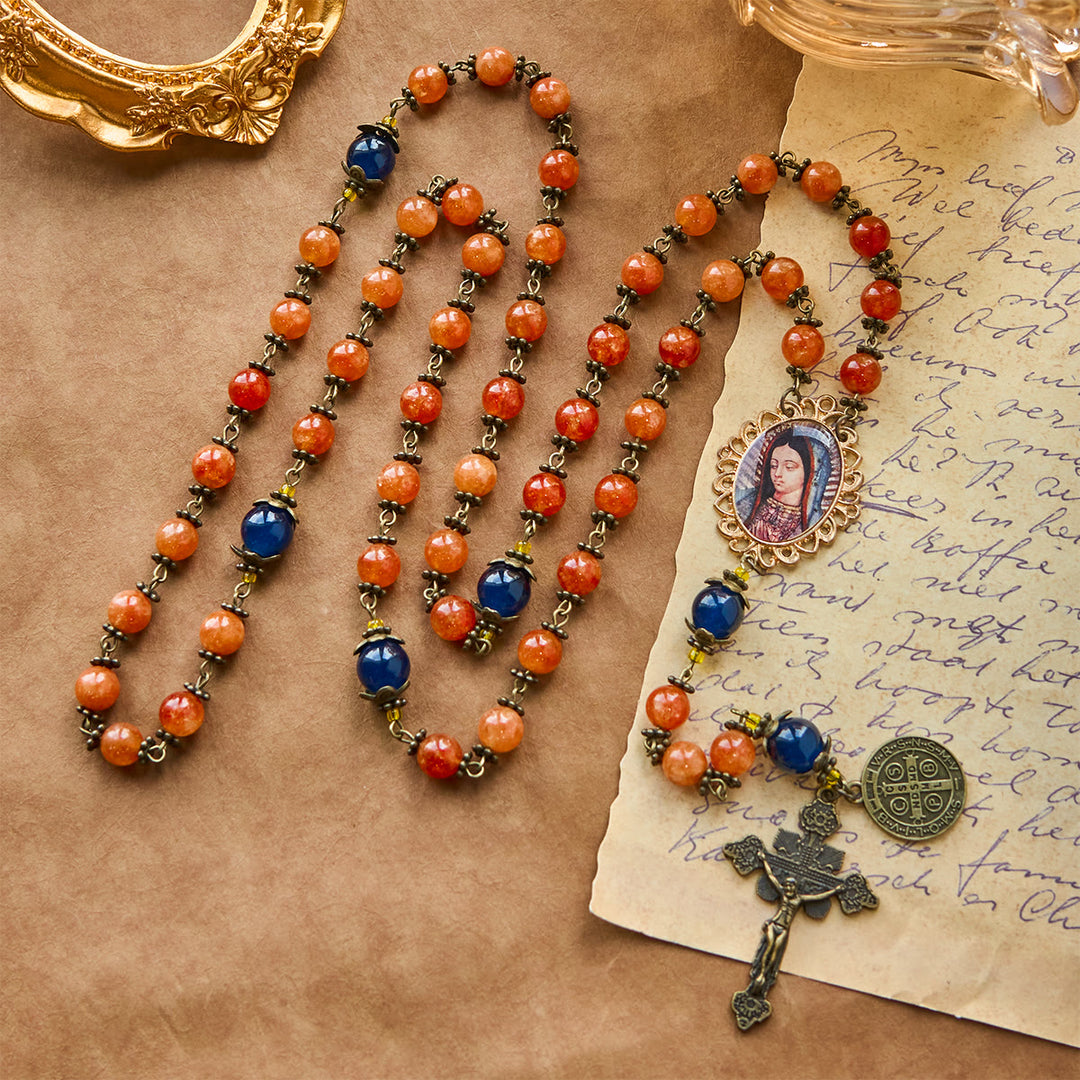 Christianartworkshop FOI PRIÉE : Chapelet en calcédoine orange fait main avec carte cadeau - image 6