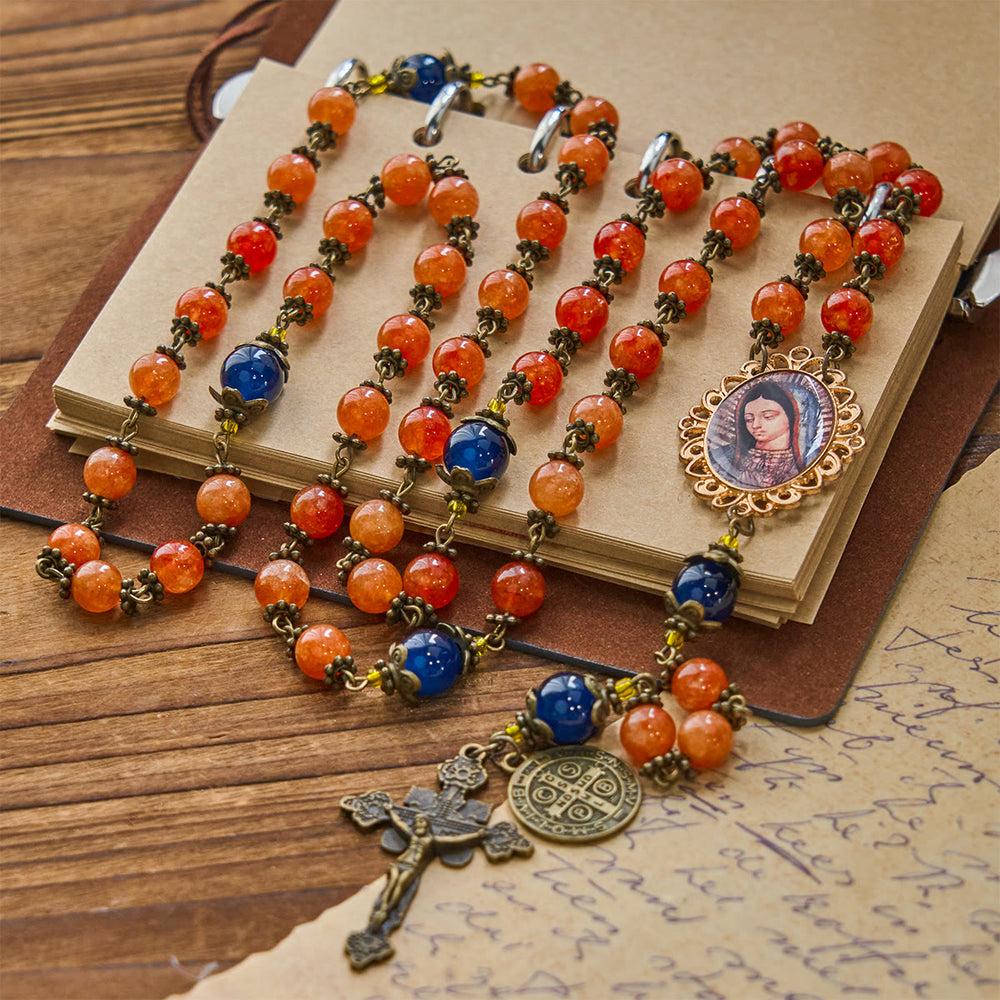 Christianartworkshop Chapelet en calcédoine orange fait main Notre-Dame Saint Benoît - image 1