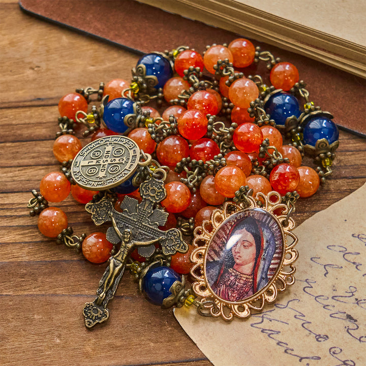 Christianartworkshop FOI PRIÉE : Chapelet en calcédoine orange fait main avec carte cadeau - image 5