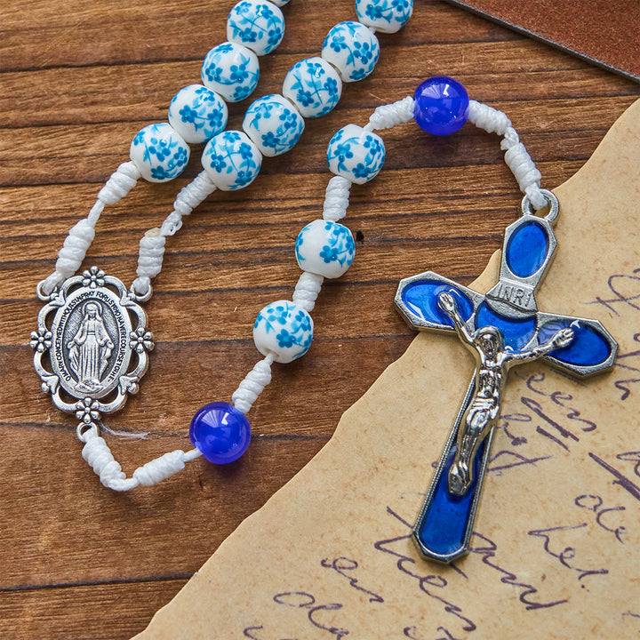 Christianartworkshop Chapelet à motif de fleurs bleues avec médaille miraculeuse et crucifix - image 5
