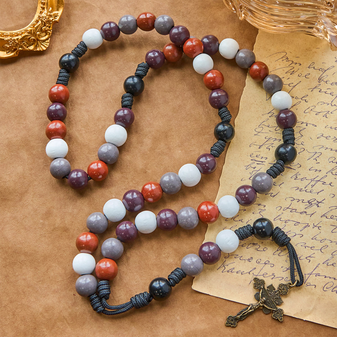 Christianartworkshop Chapelet de style Morandi à perles rondes multicolores avec crucifix en bronze - Crucifix - image 0