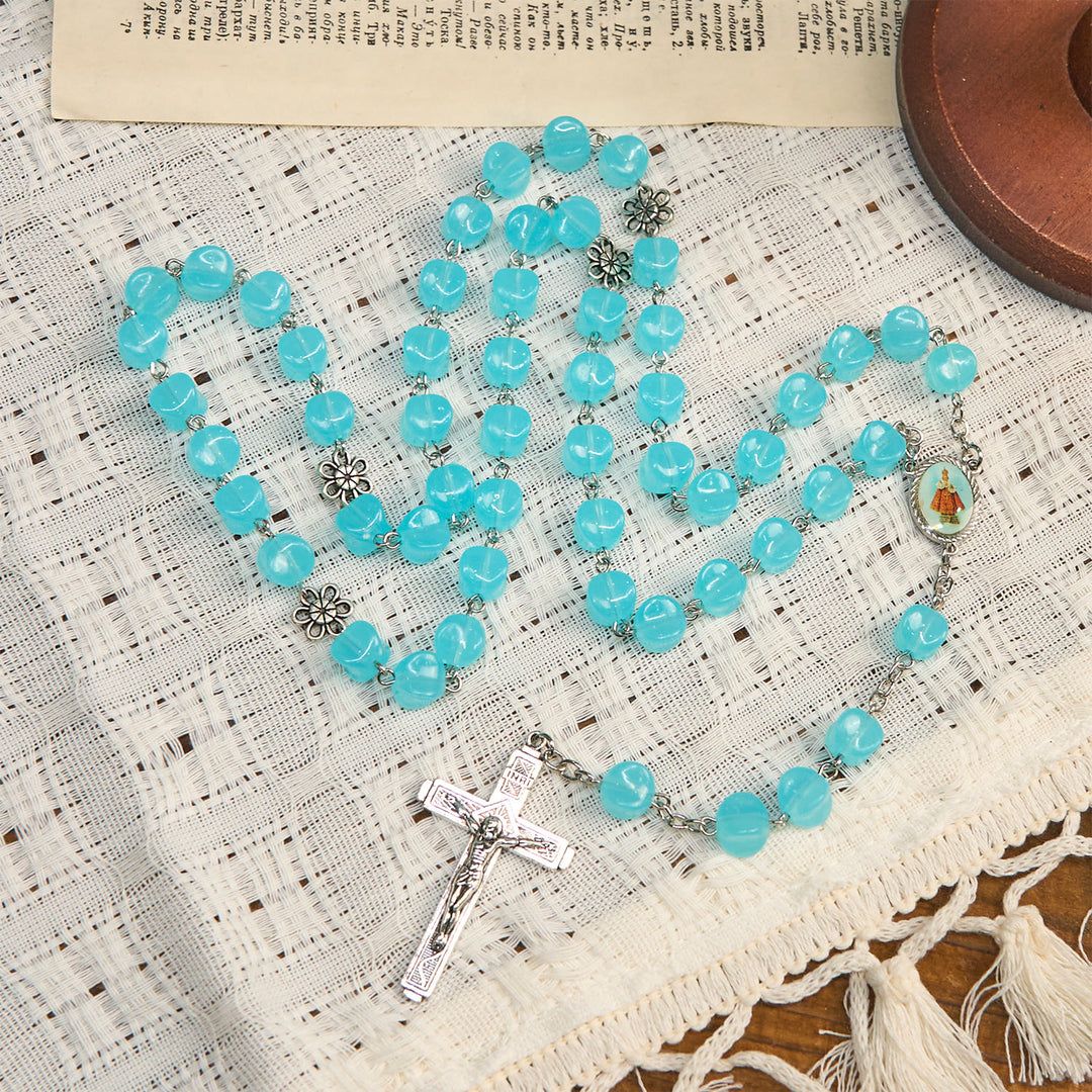 Christianartworkshop Chapelet en alliage rose, perles cubiques bleues, avec icône de la Vierge et crucifix - image 6