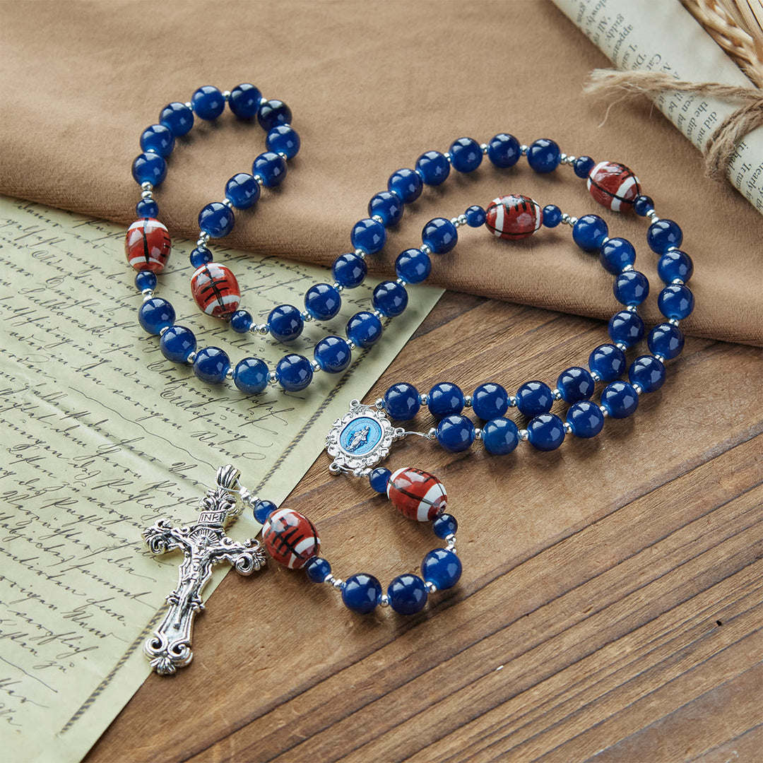 Christianartworkshop Chapelet de prière pour le football, perles bleu foncé, médaille miraculeuse et crucifix : unissez foi et sport - image 7