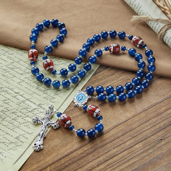 Christianartworkshop Chapelet de prière pour le football, perles bleu foncé, médaille miraculeuse et crucifix : unissez foi et sport - image 7