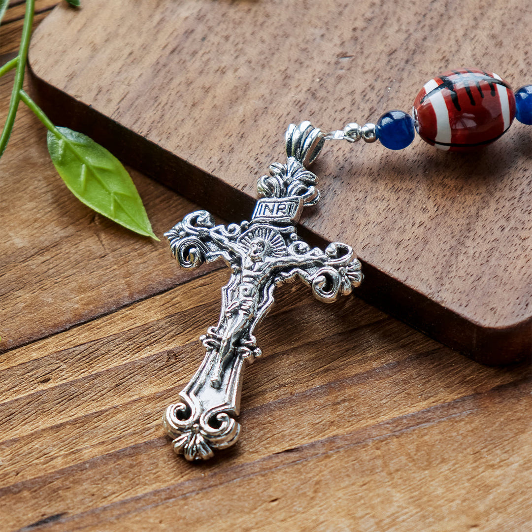 Christianartworkshop Chapelet de prière pour le football, perles bleu foncé, médaille miraculeuse et crucifix : unissez foi et sport - image 5