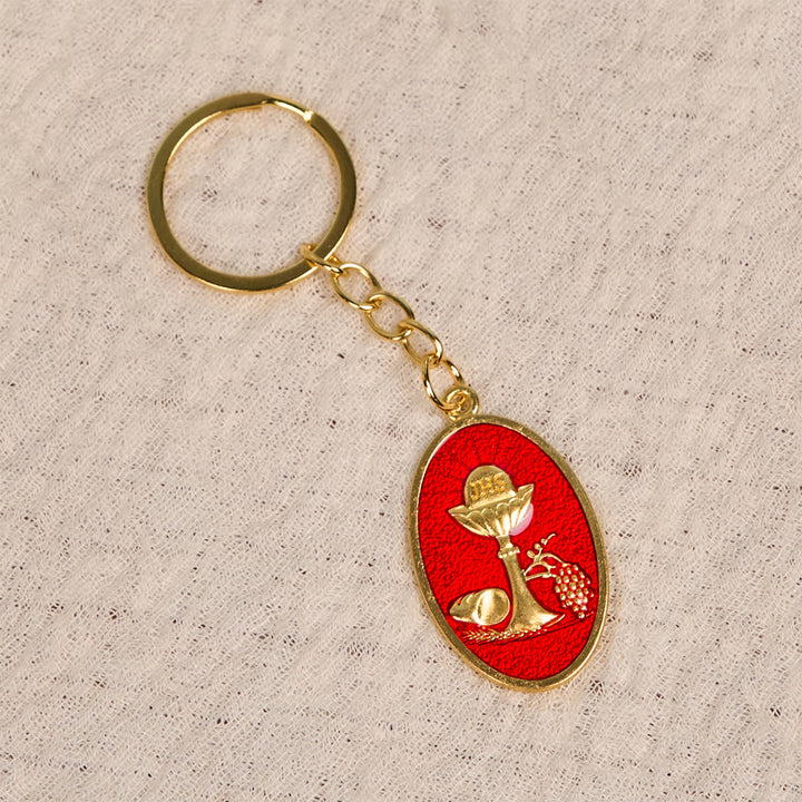 Christianartworkshop Porte-clés médaille calice du Saint Graal rouge et bleu : symbole religieux inspiré - image 7