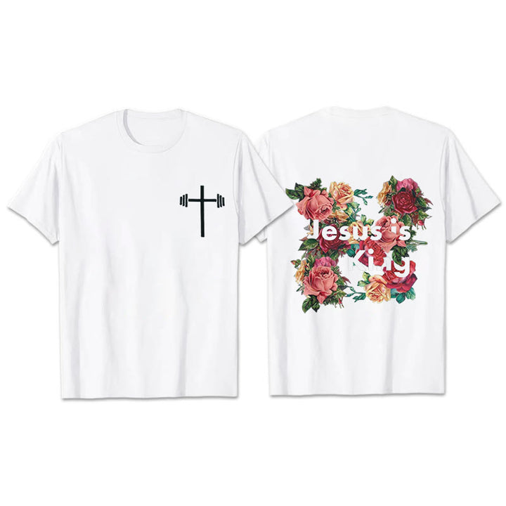 T-shirt chrétien orné de fleurs « Jésus est roi » de Christianartworkshop - Blanc - 2XL - image 16