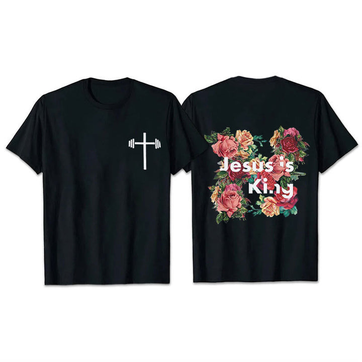 T-shirt chrétien orné de fleurs « Jésus est roi » de Christianartworkshop - Noir - 2XL - image 2
