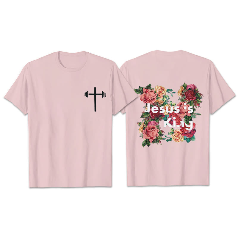 T-shirt chrétien orné de fleurs « Jésus est roi » de Christianartworkshop - Rose - 2XL - image 17