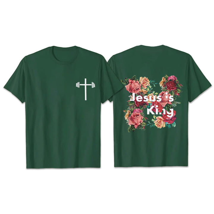 T-shirt chrétien orné de fleurs « Jésus est roi » de Christianartworkshop - Vert foncé - 2XL - image 19