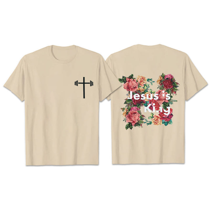 T-shirt chrétien orné de fleurs « Jésus est roi » de Christianartworkshop - Beige - 2XL - image 9