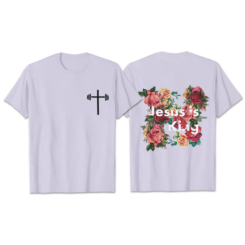T-shirt chrétien orné de fleurs « Jésus est roi » de Christianartworkshop - Violet - 2XL - image 21
