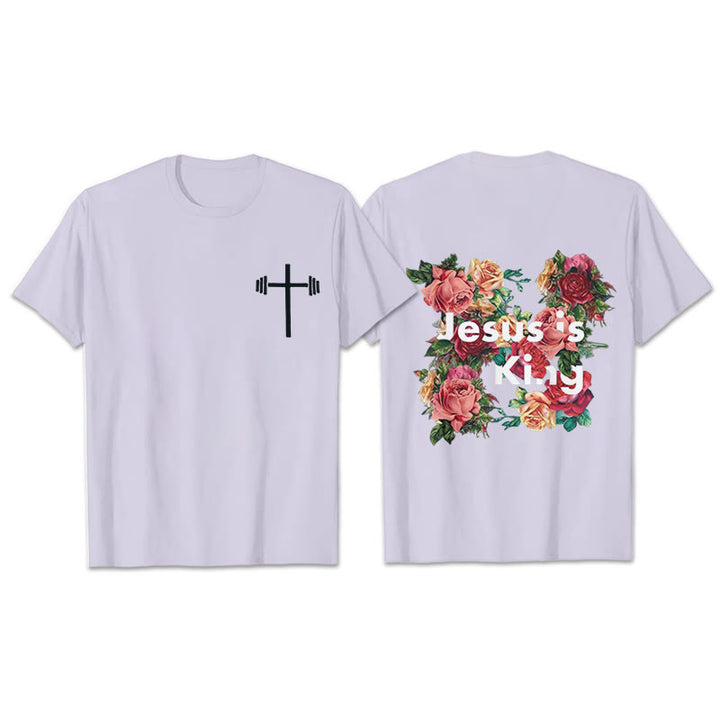 T-shirt chrétien orné de fleurs « Jésus est roi » de Christianartworkshop - Violet - 2XL - image 21