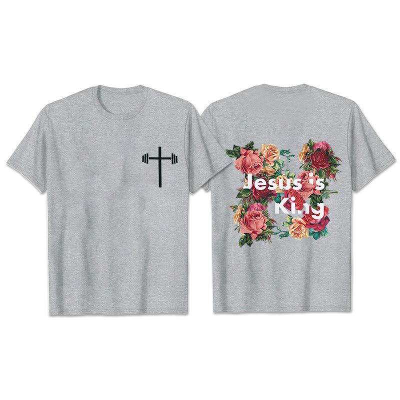 T-shirt chrétien orné de fleurs « Jésus est roi » de Christianartworkshop - Gris - 2XL - image 22