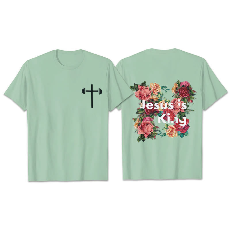 T-shirt chrétien orné de fleurs « Jésus est roi » de Christianartworkshop - Vert clair - 2XL - image 20