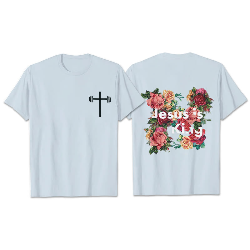 T-shirt chrétien orné de fleurs « Jésus est roi » de Christianartworkshop - Bleu - 2XL - image 18