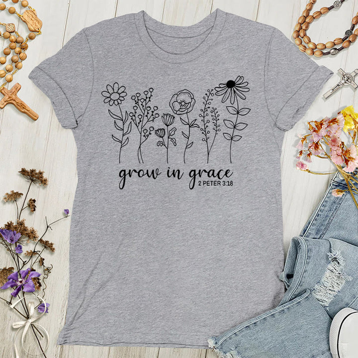 T-shirt femme Christianartworkshop « Grandir dans la grâce » 2 Pierre 3:18 - Gris - 4XL - image 6