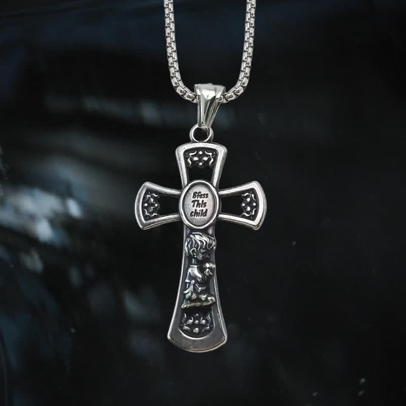 Collier « Enfant de Dieu » de Christianartworkshop : Un compagnon fidèle pour les jours de foi - Argent rétro - image 0