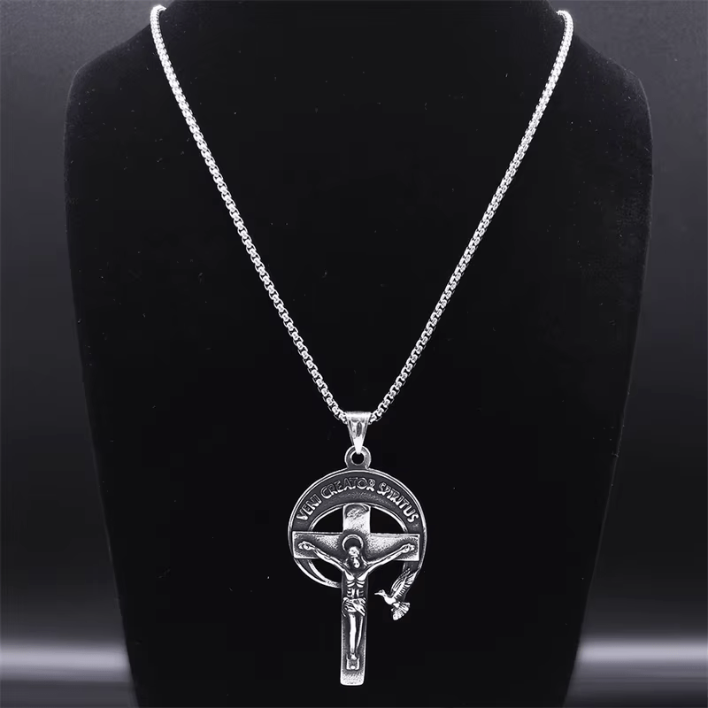 Christianartworkshop Crucifix sacré antique de style rétro avec colombe du Saint-Esprit et Veni Creator Spiritus - image 4