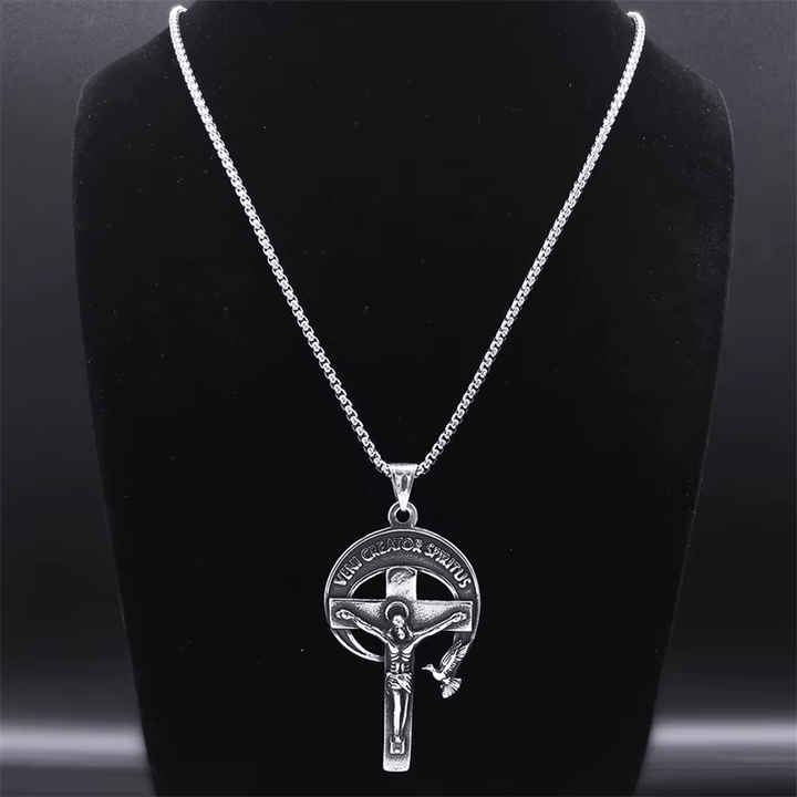 Christianartworkshop Crucifix sacré antique de style rétro avec colombe du Saint-Esprit et Veni Creator Spiritus - image 4