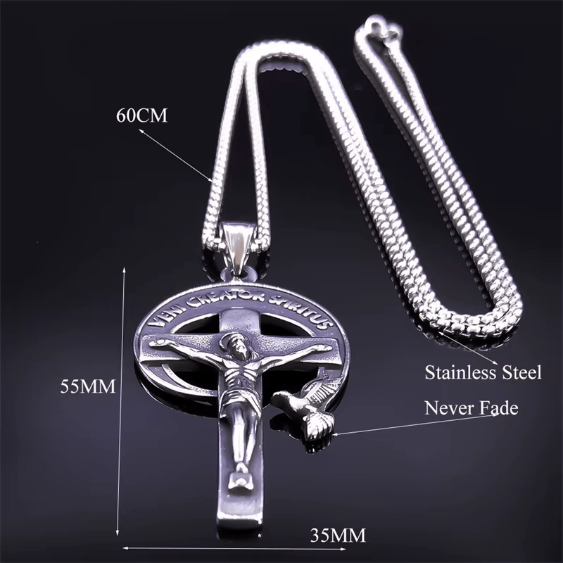 Christianartworkshop Crucifix sacré antique de style rétro avec colombe du Saint-Esprit et Veni Creator Spiritus - image 6