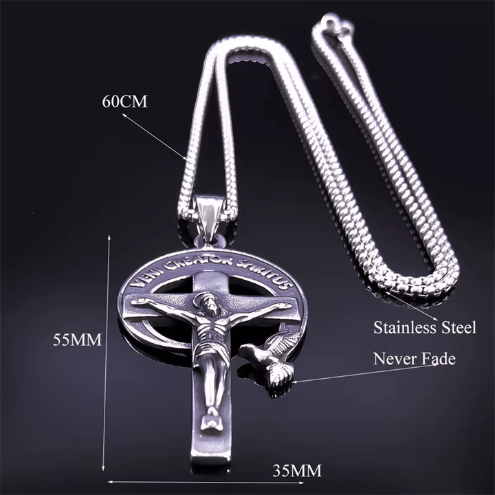 Christianartworkshop Crucifix sacré antique de style rétro avec colombe du Saint-Esprit et Veni Creator Spiritus - image 6