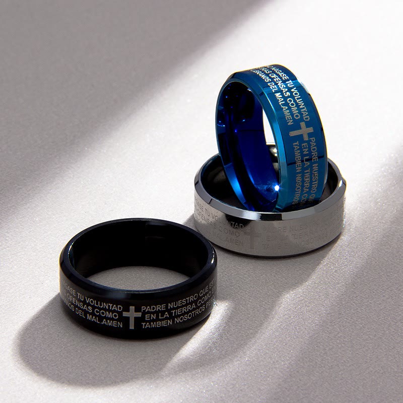 Christianartworkshop Bague minimaliste tricolore 8 mm avec verset sacré et motif croix : Affichez votre foi - image 1