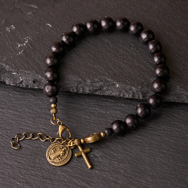 Christianartworkshop Bracelet de protection Saint Benoît le Bienheureux en perles d'ébène - image 10