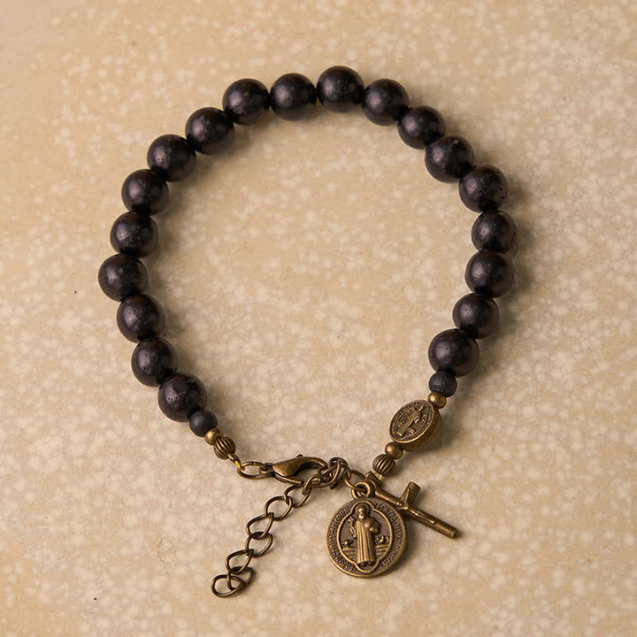 Christianartworkshop Bracelet de protection Saint Benoît le Bienheureux en perles d'ébène - image 9
