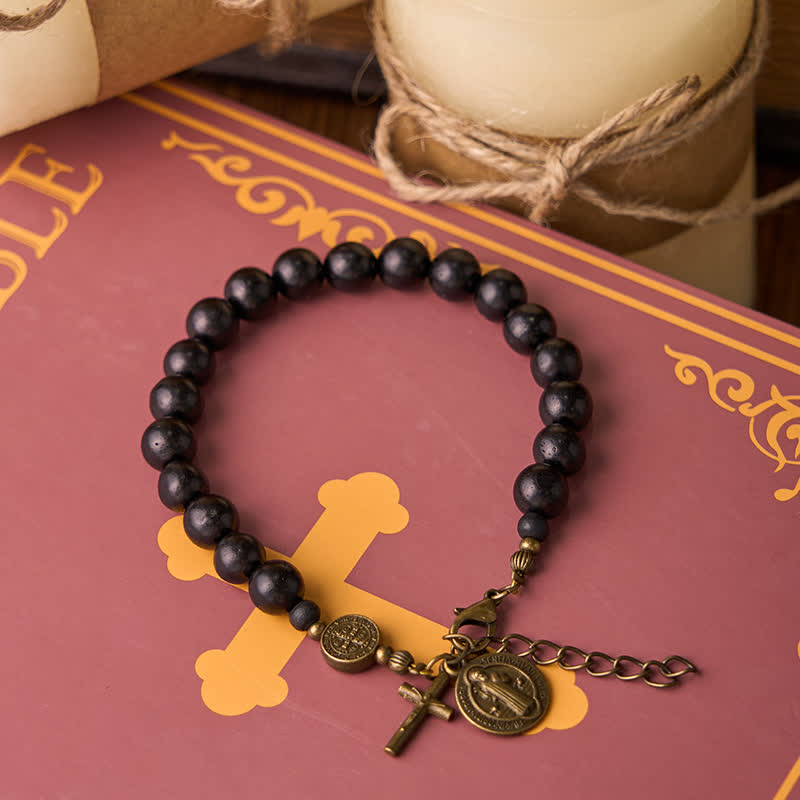 Christianartworkshop Bracelet de protection Saint Benoît le Bienheureux en perles d'ébène - image 8