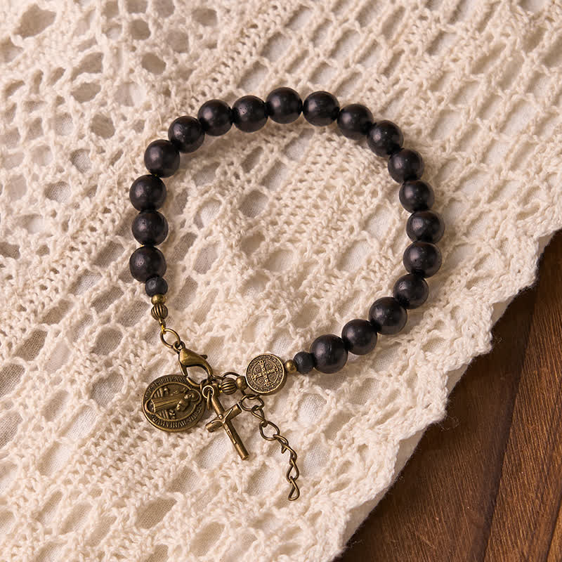 Christianartworkshop Bracelet de protection Saint Benoît le Bienheureux en perles d'ébène - image 6