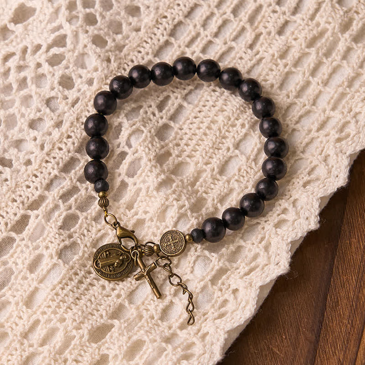 Christianartworkshop Bracelet de protection Saint Benoît le Bienheureux en perles d'ébène - image 6
