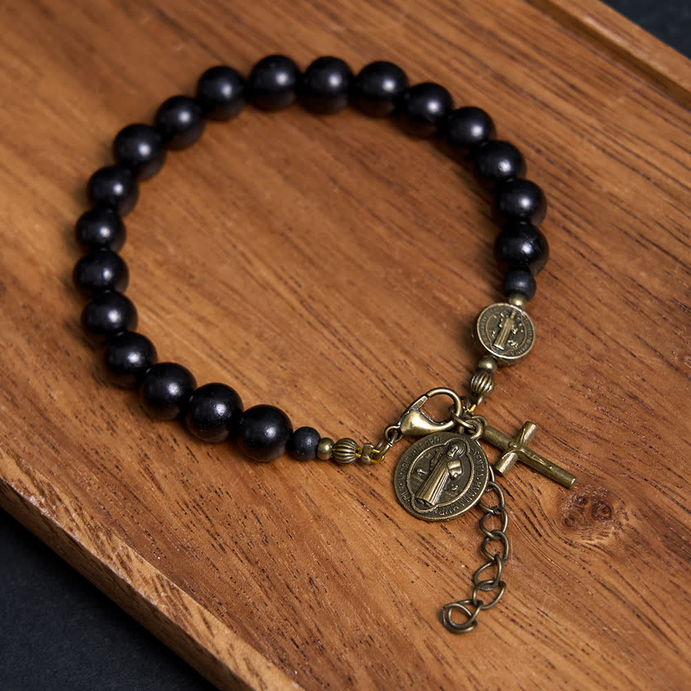 Christianartworkshop Bracelet de protection Saint Benoît le Bienheureux en perles d'ébène - image 2