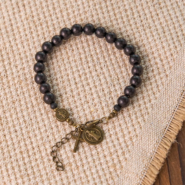 Christianartworkshop Bracelet de protection Saint Benoît le Bienheureux en perles d'ébène - image 14