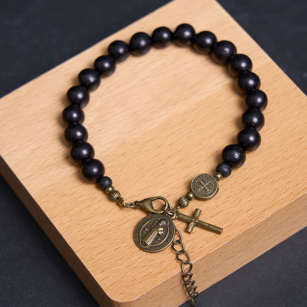 Christianartworkshop Bracelet de protection Saint Benoît le Bienheureux en perles d'ébène - image 11