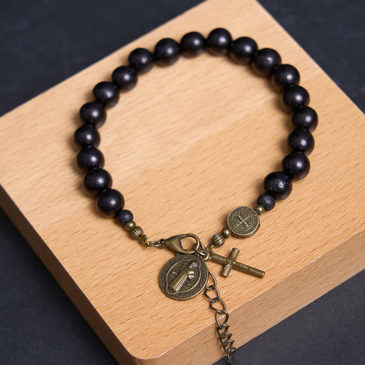 Christianartworkshop Bracelet de protection Saint Benoît le Bienheureux en perles d'ébène - image 11