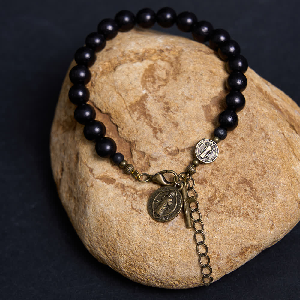 Christianartworkshop Bracelet de protection Saint Benoît le Bienheureux en perles d'ébène - image 4