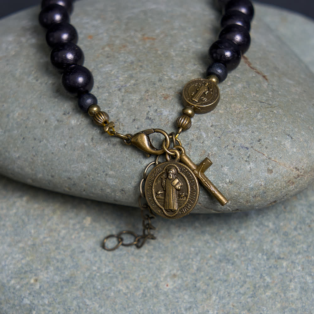 Christianartworkshop Bracelet de protection Saint Benoît le Bienheureux en perles d'ébène - image 13
