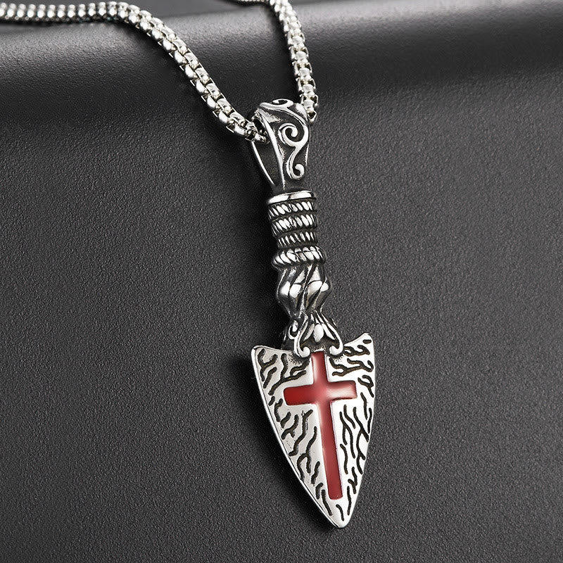 Christianartworkshop Collier Croix-Rouge à pointe de lance orné d'éléments baroques et d'un motif de volutes vintage - image 1