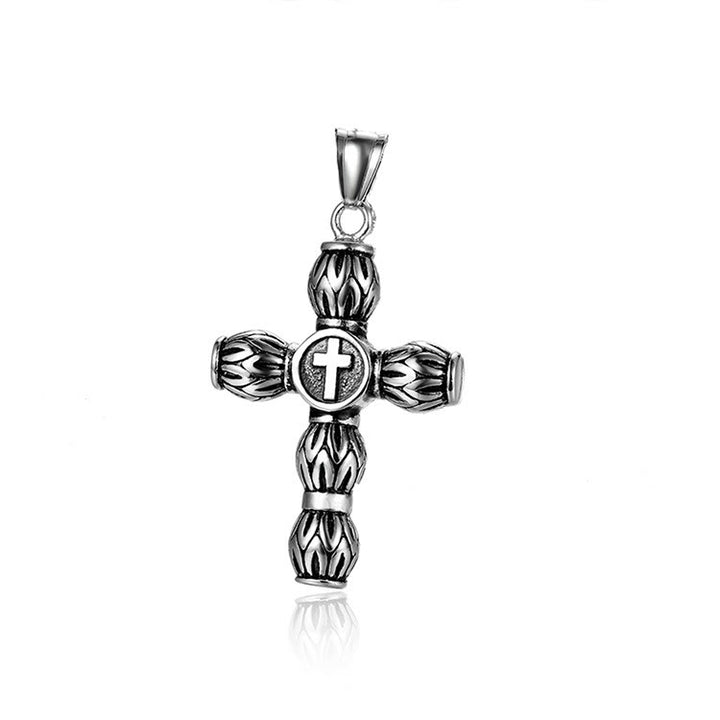 Christianartworkshop Collier croix cylindrique épaisse à motif flamme avec emblème central en relief - image 6