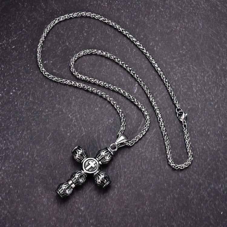 Christianartworkshop Collier croix cylindrique épaisse à motif flamme avec emblème central en relief - Croix - image 0