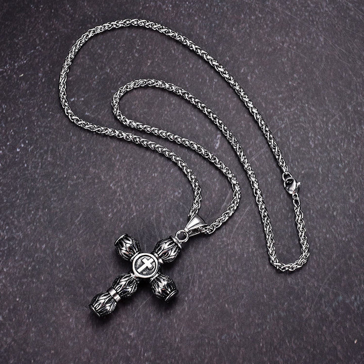 Christianartworkshop Collier croix cylindrique épaisse à motif flamme avec emblème central en relief - Croix - image 0